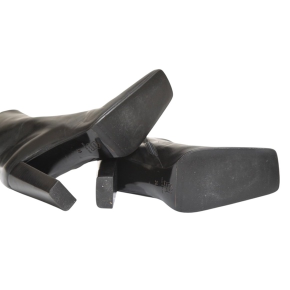 BALLIN Black Boots Leather Boot Zipper Square Toe Heels Sz 39 - Picture 12 of 14